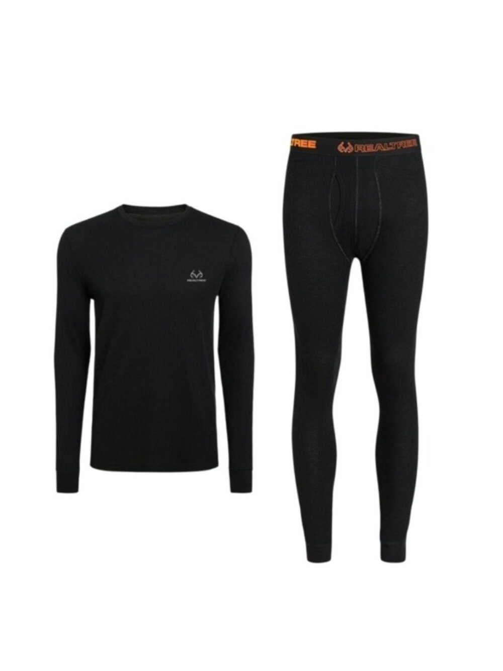 Realtree Men's Thermal Set Black Waffle Long Sleeve Top and Pant - XLarge